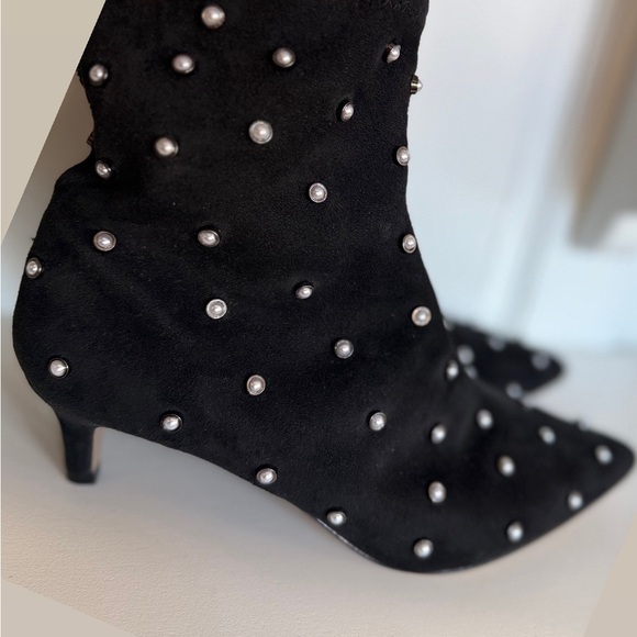 Louis et Cie- kitten Black bootie pearl studs in gold setting 10 42 leather sole - Picture 6 of 13